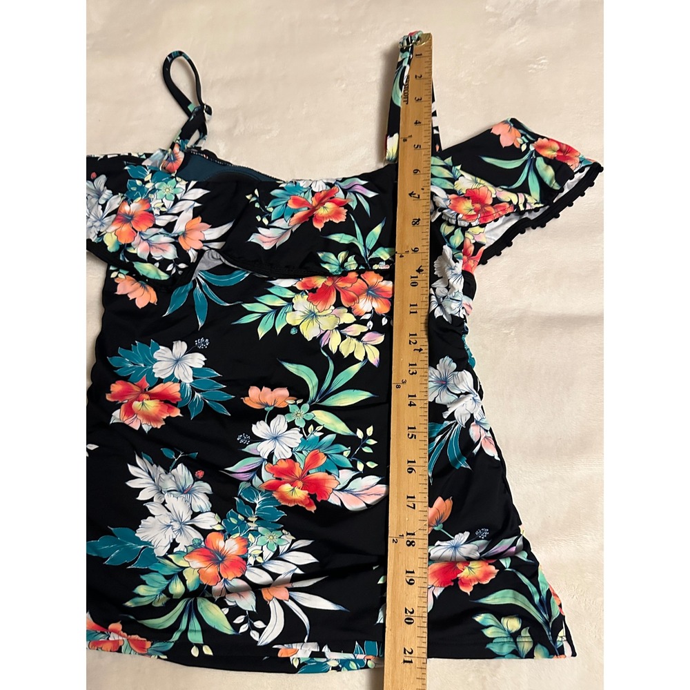 Tommy Bahama Womens XS Black Floral Tankini Set Ruffle Top Skirt Rouched Sides - Picture 15 of 15